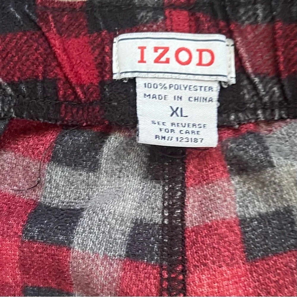 IZOD fleece pajama pants XL black and red plaid side pockets polyester